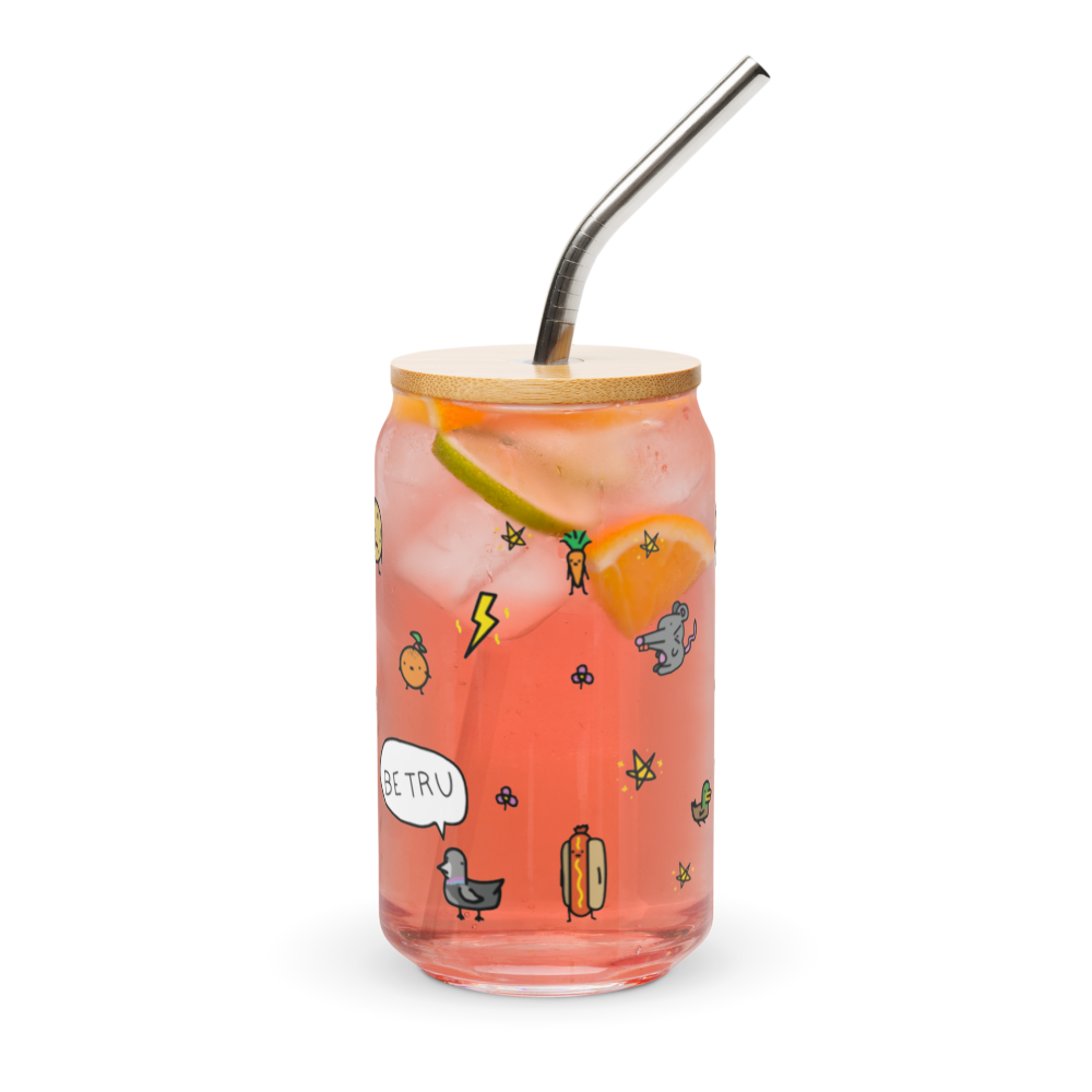 Be Tru Glass Cup with metal straw and lid