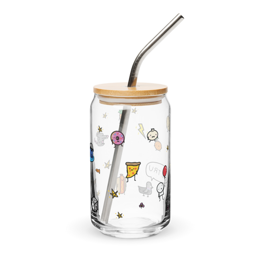 Be Tru Glass Cup with metal straw and lid