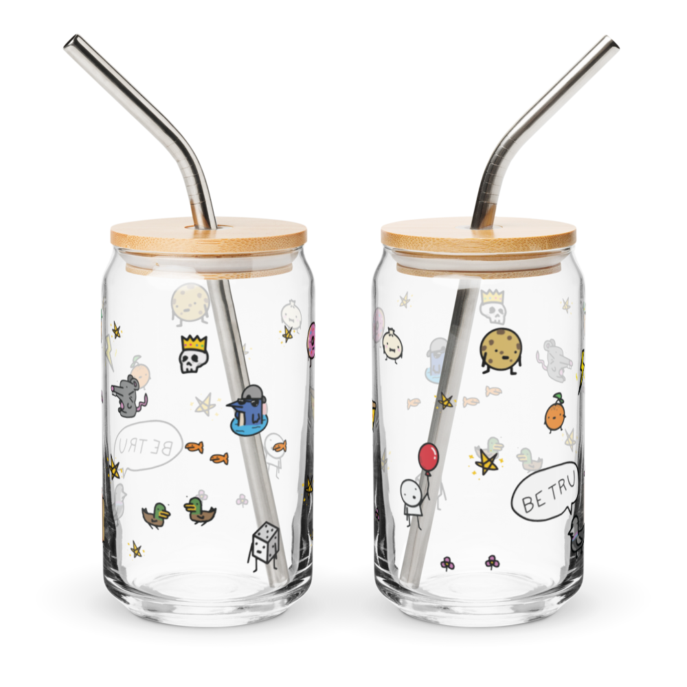 Be Tru Glass Cup with metal straw and lid