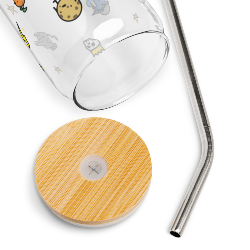 Be Tru Glass Cup with metal straw and lid