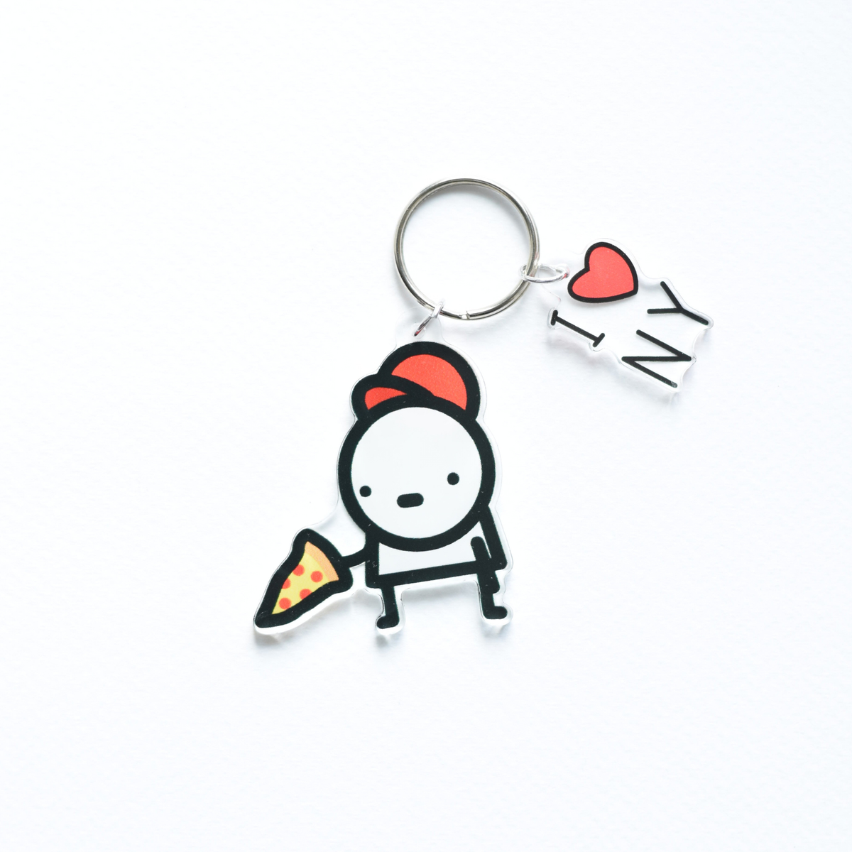 Pizza boy loves NY charm key ring