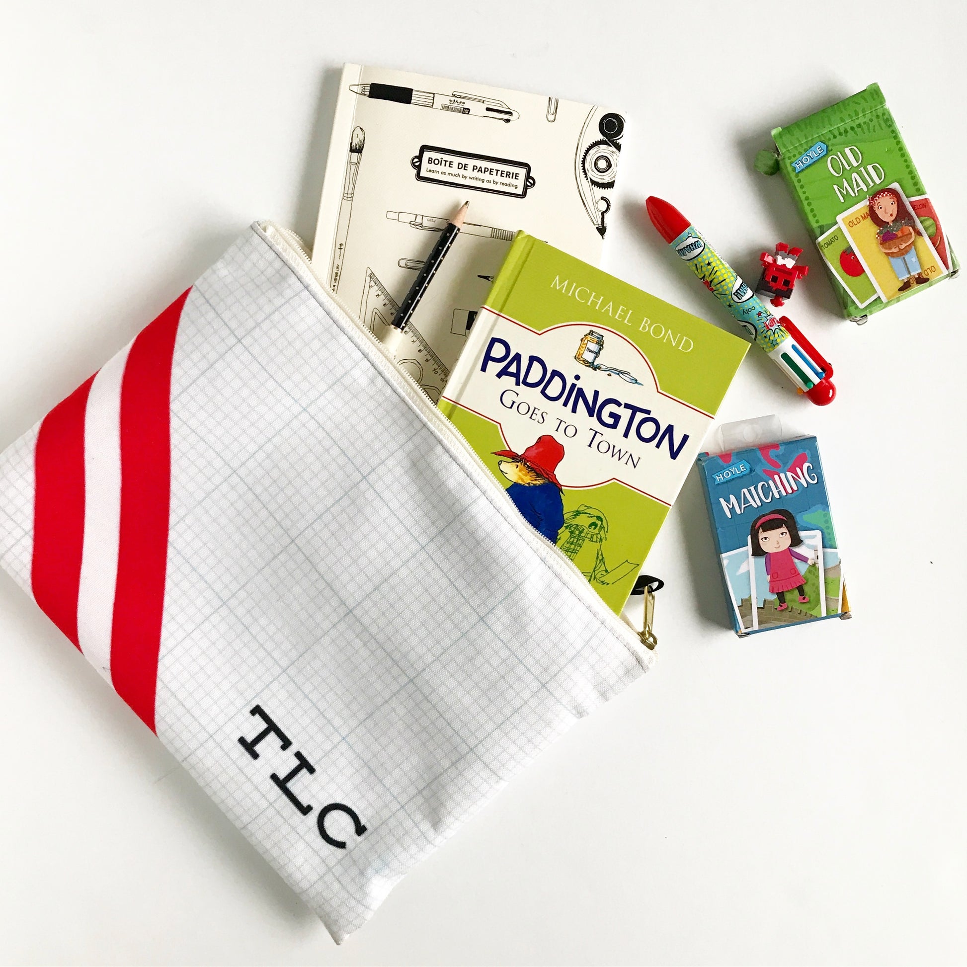 red stripe blue graph paper pouch